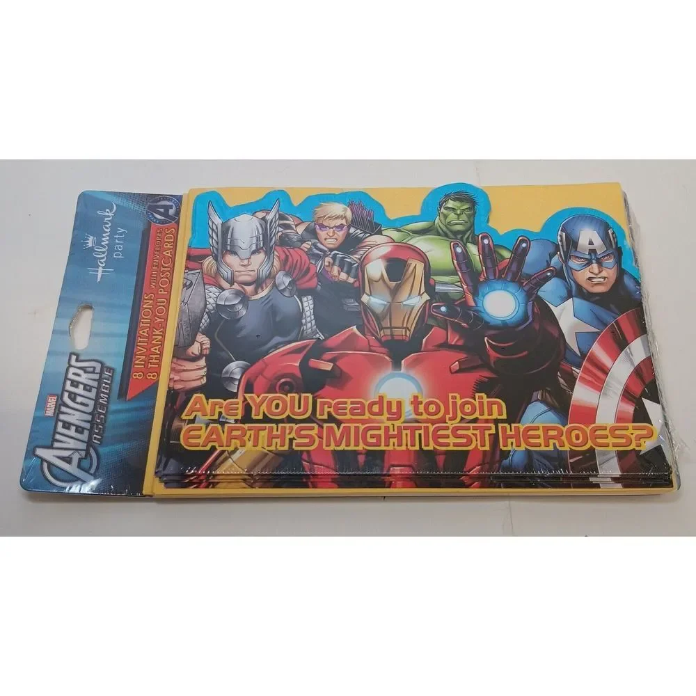 VTG Avengers Assemble Hallmark‎ Invitations Thank you cards Tattoos 8 unused new